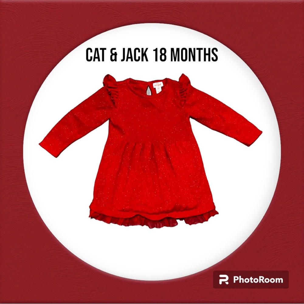 Cat & Jack Baby 18 Months Red Sparkle Holiday Formal Dress